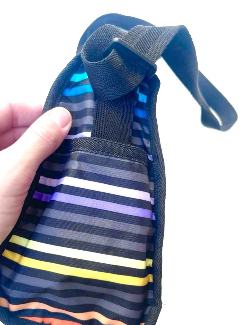LeSportSac Black Nylon Crossbody Bag with Multicolor Stripes